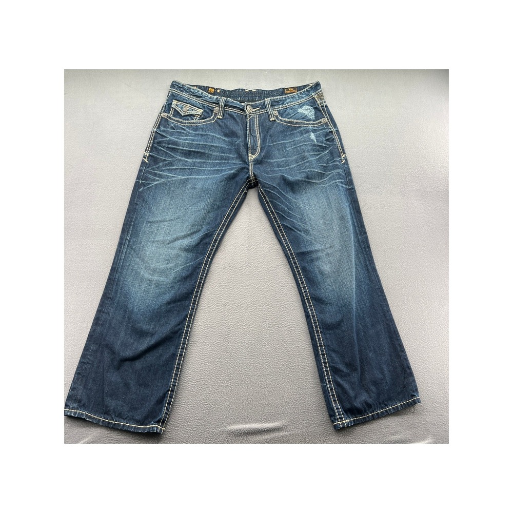 Rivet De Cru Jeans Mens 44x32 Mae Relaxed Straight Dark Wash Accent Stitch